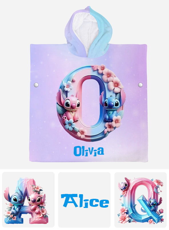Ohana Alphabet Summer Vibe - Personalized Ohana Kid Hooded Towel Poncho