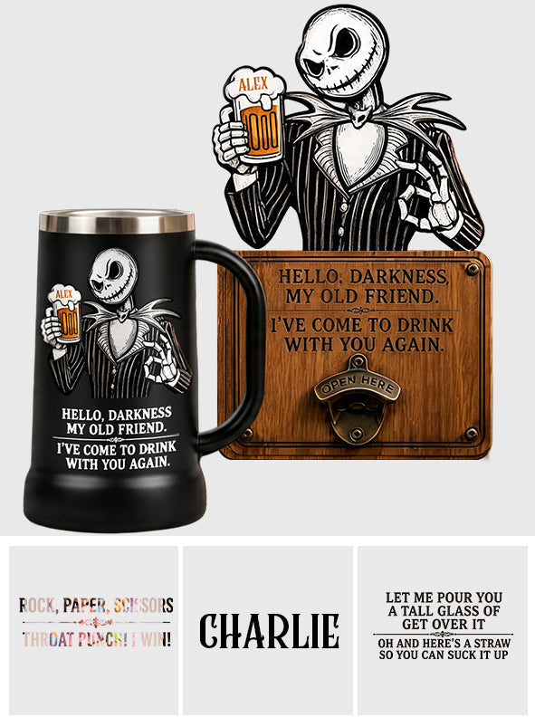 Hello Darkness My Old Friend Nightmare Beer Lovers - Personalized Nightmare Beer Stein & Wall Bottle Opener