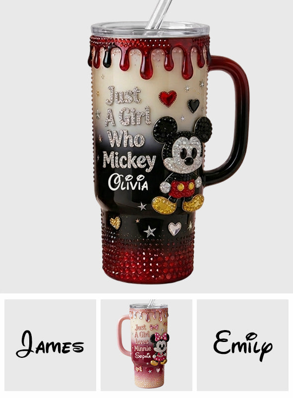 Just A Girl Who Loves The Mouses - Personalized Mouse Tumbler With Handle