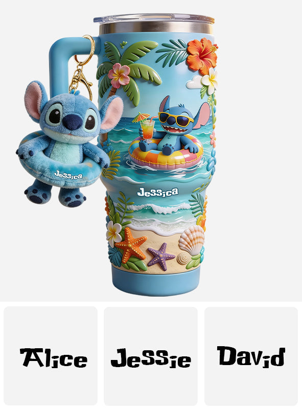 Blue Monster Summer Vibes - Personalized Ohana Tumbler With Plush Charm
