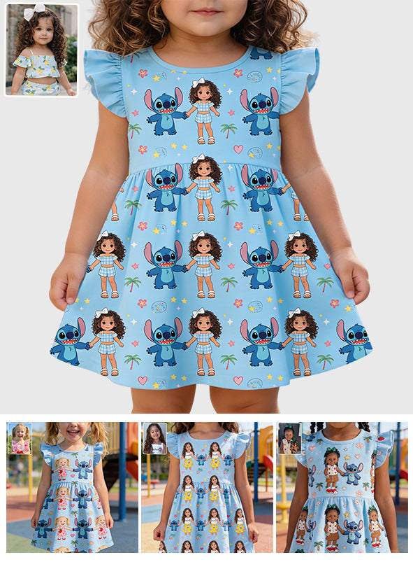 Ohana Means Family - Personalized Kid Ruffle Sleeve Dress