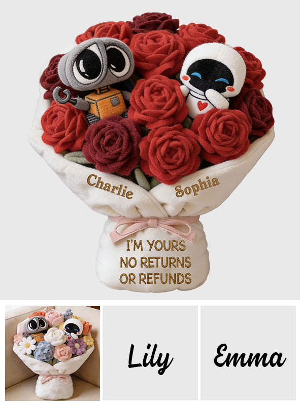 I'm Yours No Returns Or Refunds Robot Couple - Personalized Love Robot Faux Fur Shaped Pillow