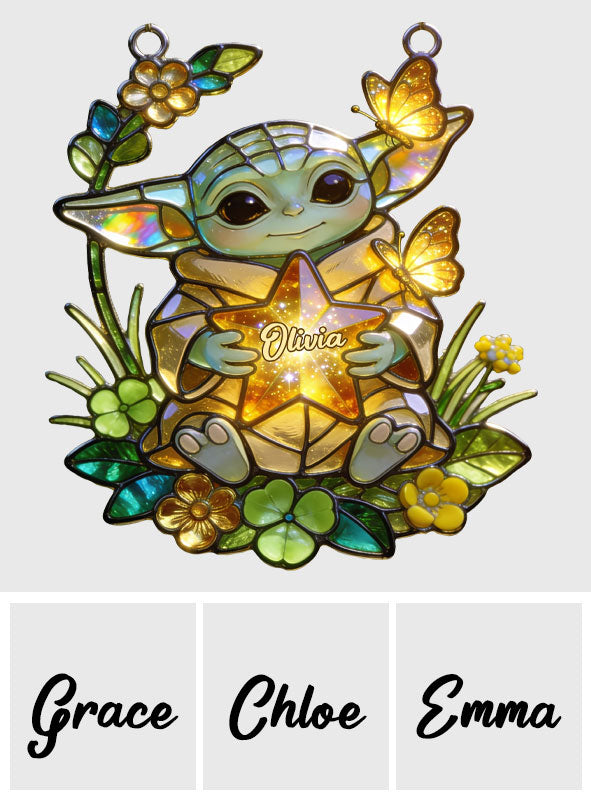Cute Green Baby - Personalized The Force Window Hanging Suncatcher Ornament