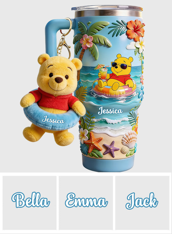 Yellow Bear Summer Vibes - Personalized Yellow Bear Tumbler With Plush Charm