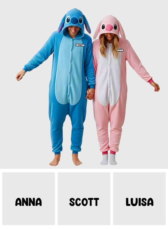 Cartoon Couple - Personalized Ohana Hooded Jumpsuit