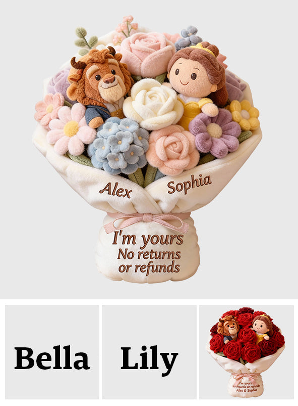 I'm Yours No Returns Or Refunds Bouquet - Personalized Beauty And The Beast Faux Fur Shaped Pillow