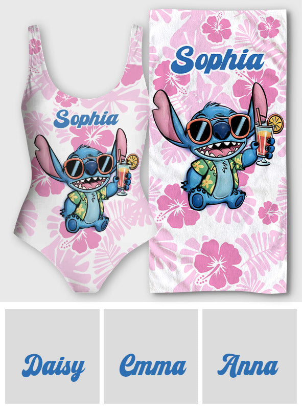 Ohana Summer - Personalized Ohana Women Swimming Bodysuit & Beach Towel