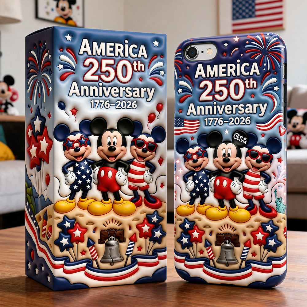 Cute Mouse USA 250th Anniversary - Personalized Mouse 3D Embossed Leather Phone Case