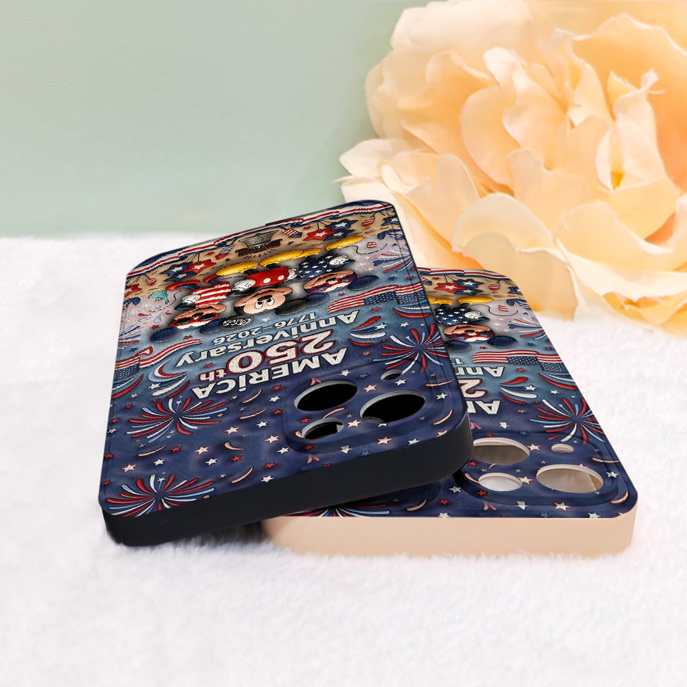 Cute Mouse USA 250th Anniversary - Personalized Mouse 3D Embossed Leather Phone Case