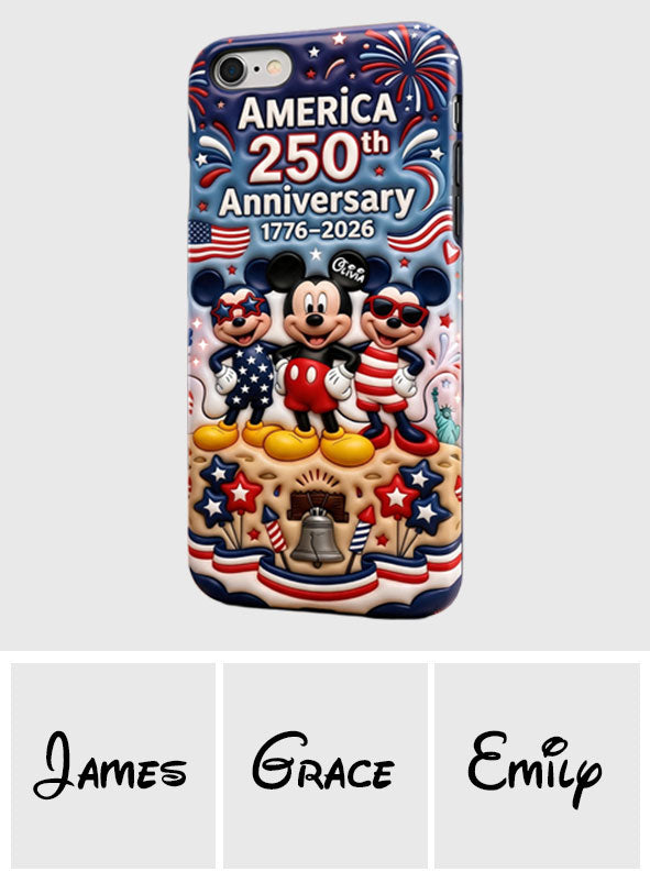 Cute Mouse USA 250th Anniversary - Personalized Mouse 3D Embossed Leather Phone Case