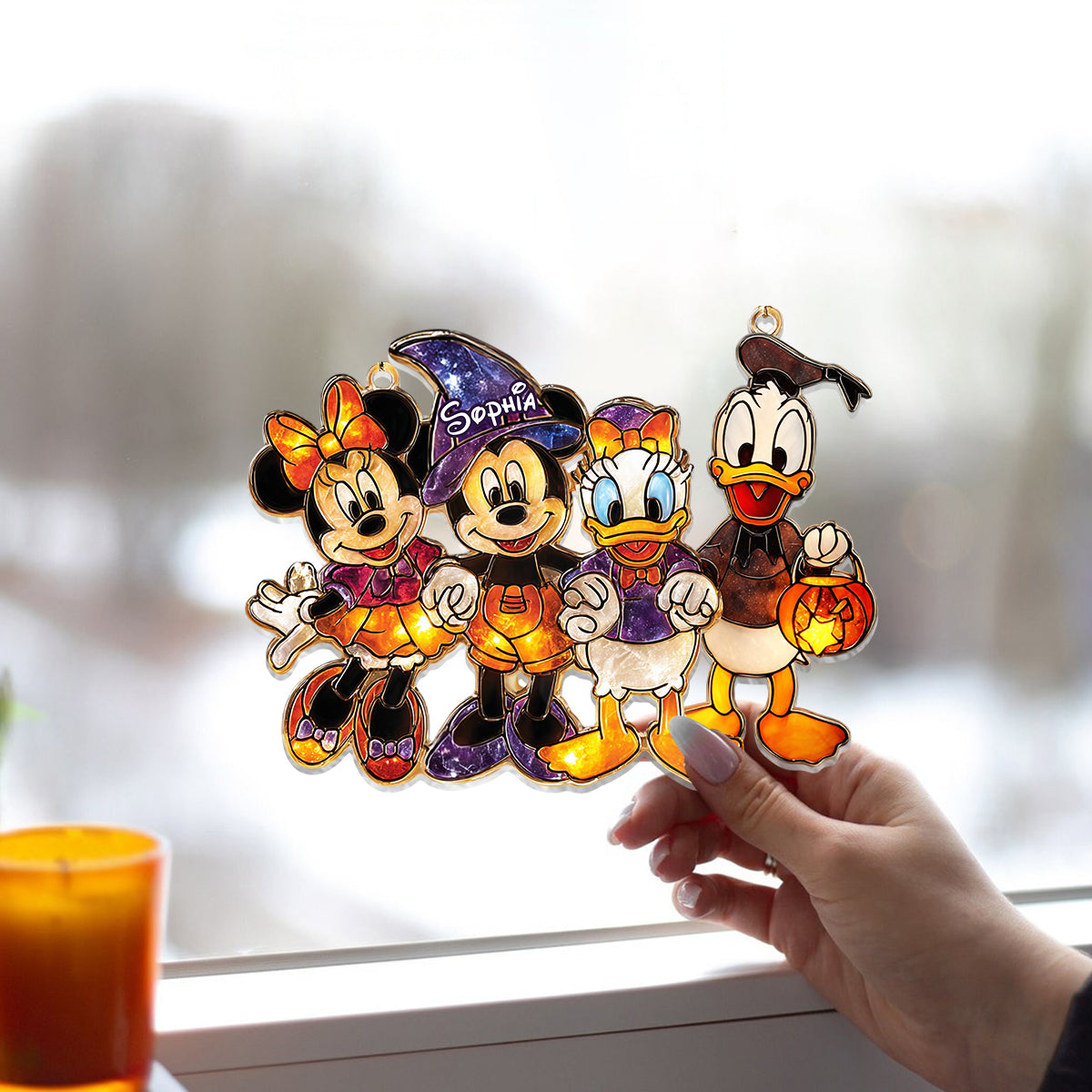 Hello Fall - Personalized Mouse Window Hanging Suncatcher Ornament