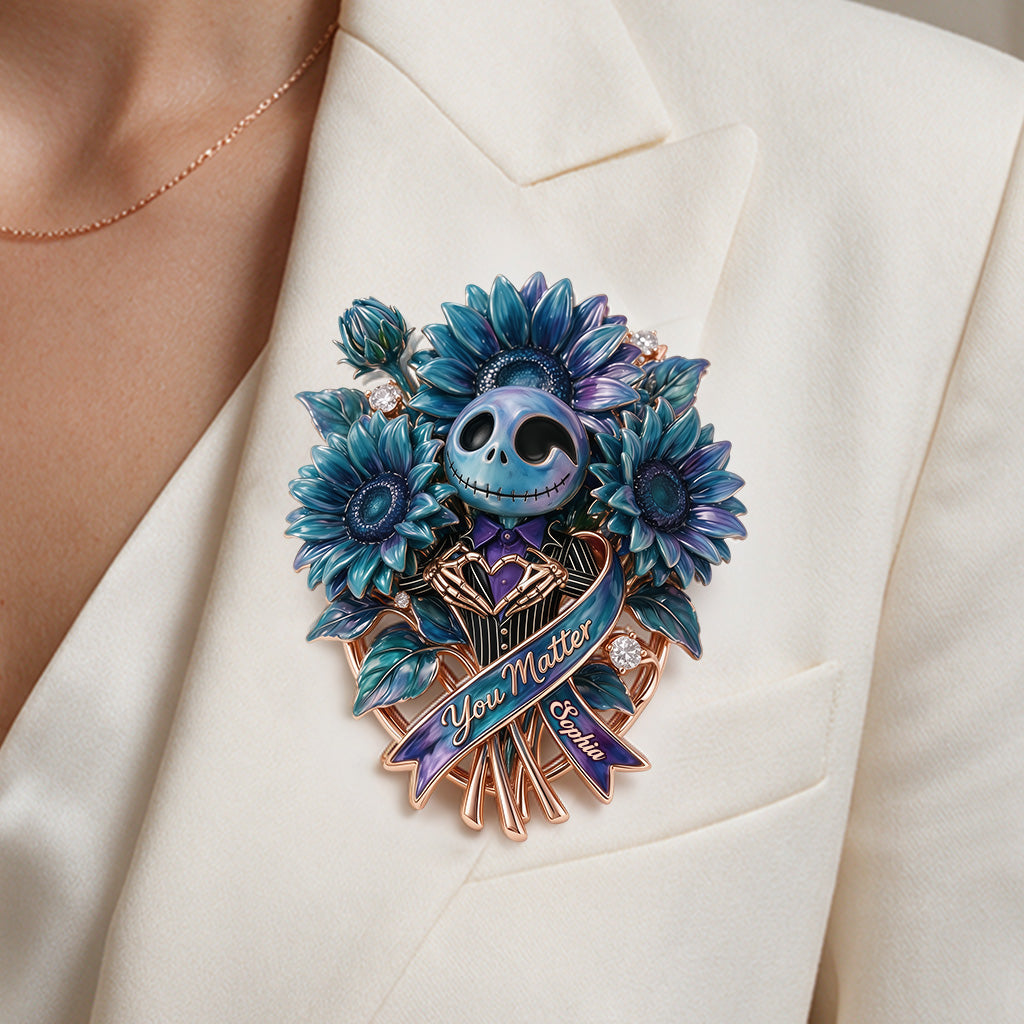 You Matter, Suicide Prevention Blue & Purple Sunflower Brooch - Personalized Suicide Prevention 3D Embossed Enamel Pin