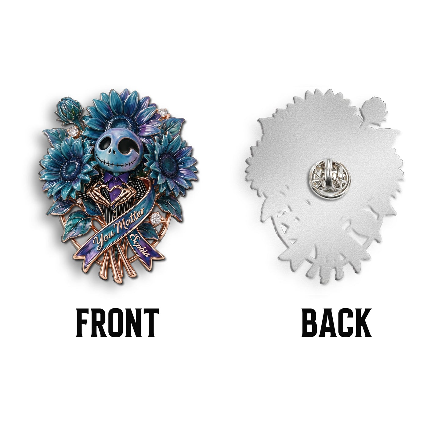 You Matter, Suicide Prevention Blue & Purple Sunflower Brooch - Personalized Suicide Prevention 3D Embossed Enamel Pin