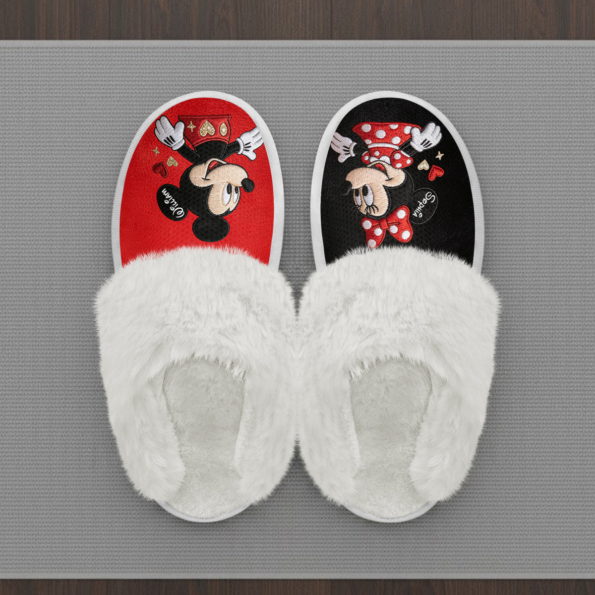 Big Ears Duo - Personalized Mouse Slippers With Fur Lining