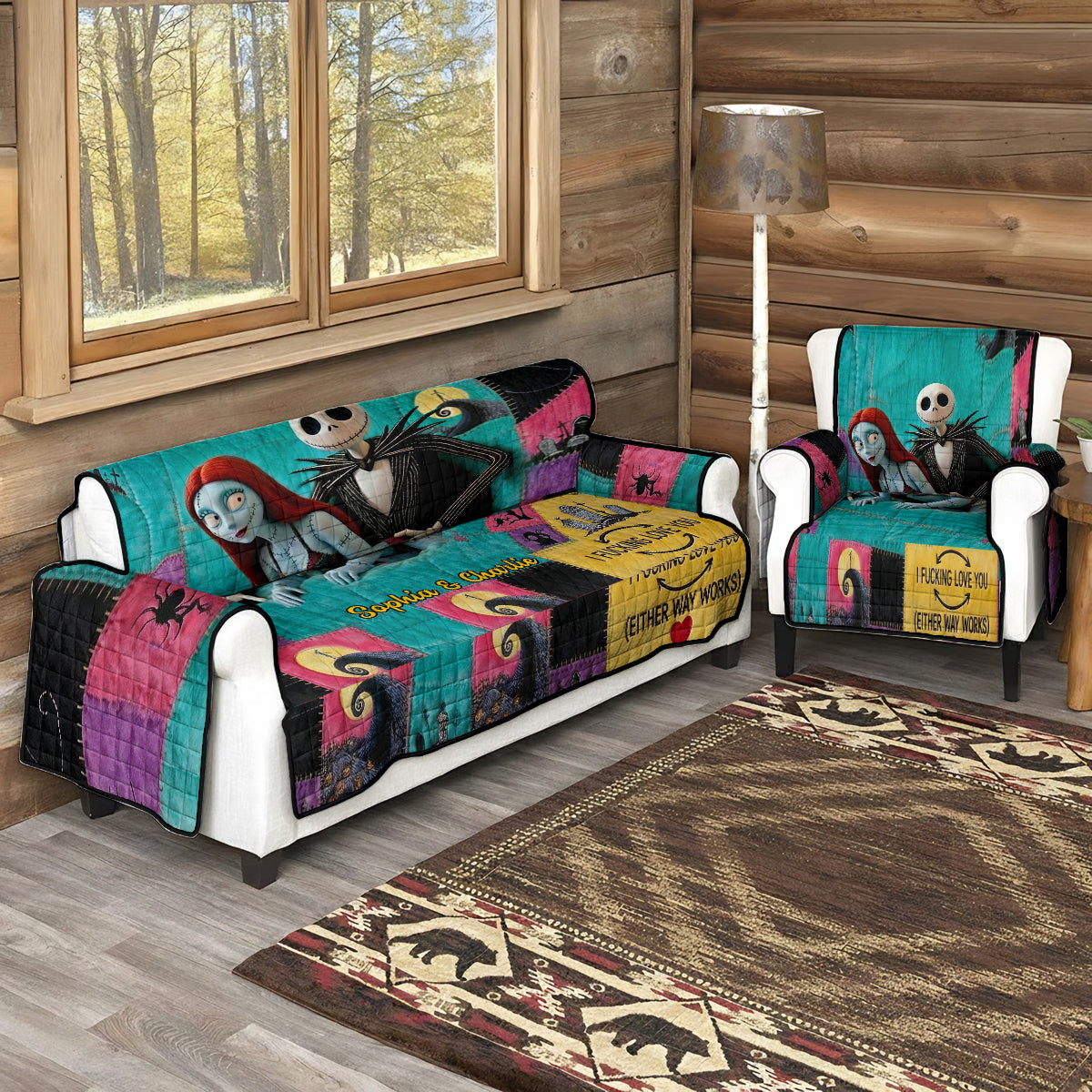 Gothic Love Patchwork - Personalized Nightmare Quilted Sofa/Couch Cover