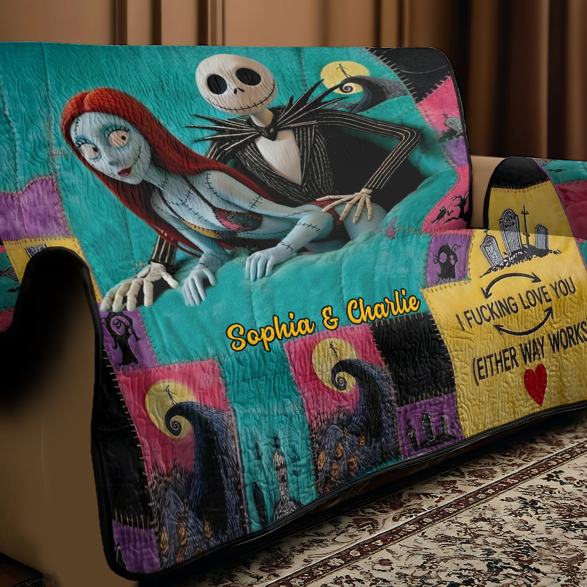Gothic Love Patchwork - Personalized Nightmare Quilted Sofa/Couch Cover