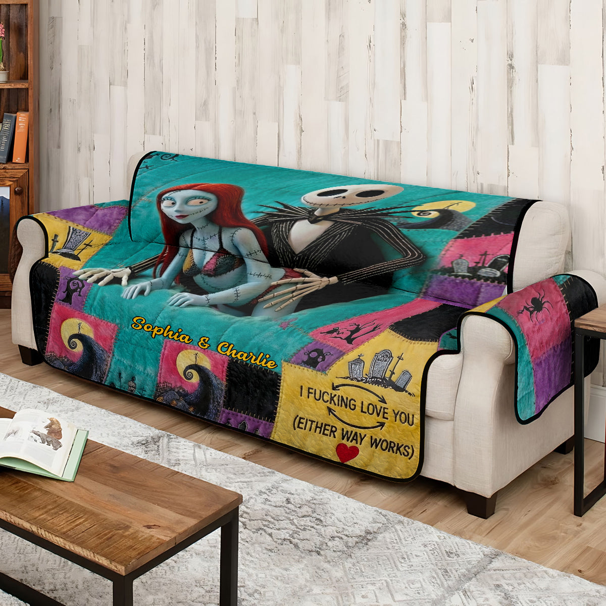 Gothic Love Patchwork - Personalized Nightmare Quilted Sofa/Couch Cover