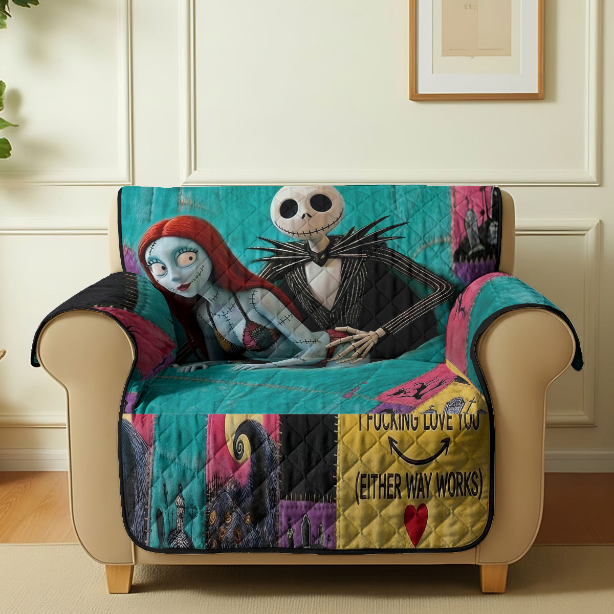 Gothic Love Patchwork - Personalized Nightmare Quilted Sofa/Couch Cover