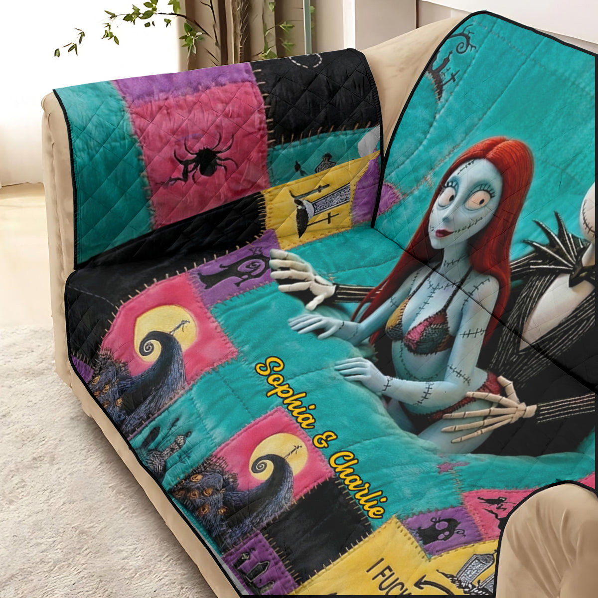 Gothic Love Patchwork - Personalized Nightmare Quilted Sofa/Couch Cover