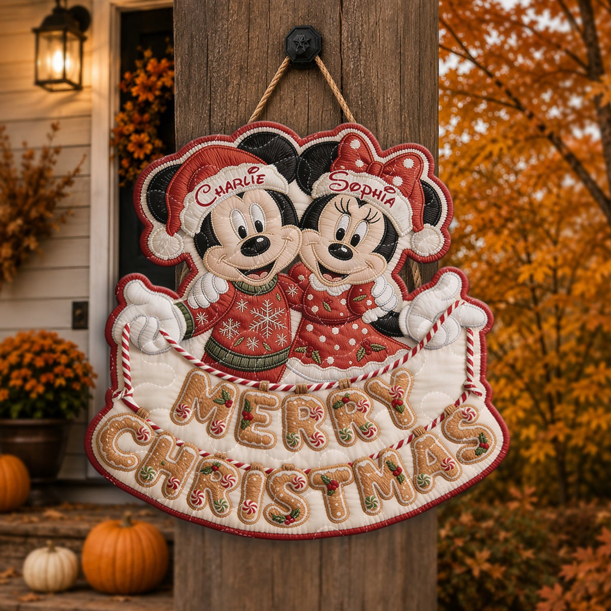 Merry Christmas Mouse Couple Gift - Personalized Mouse Quilted Door Hanger