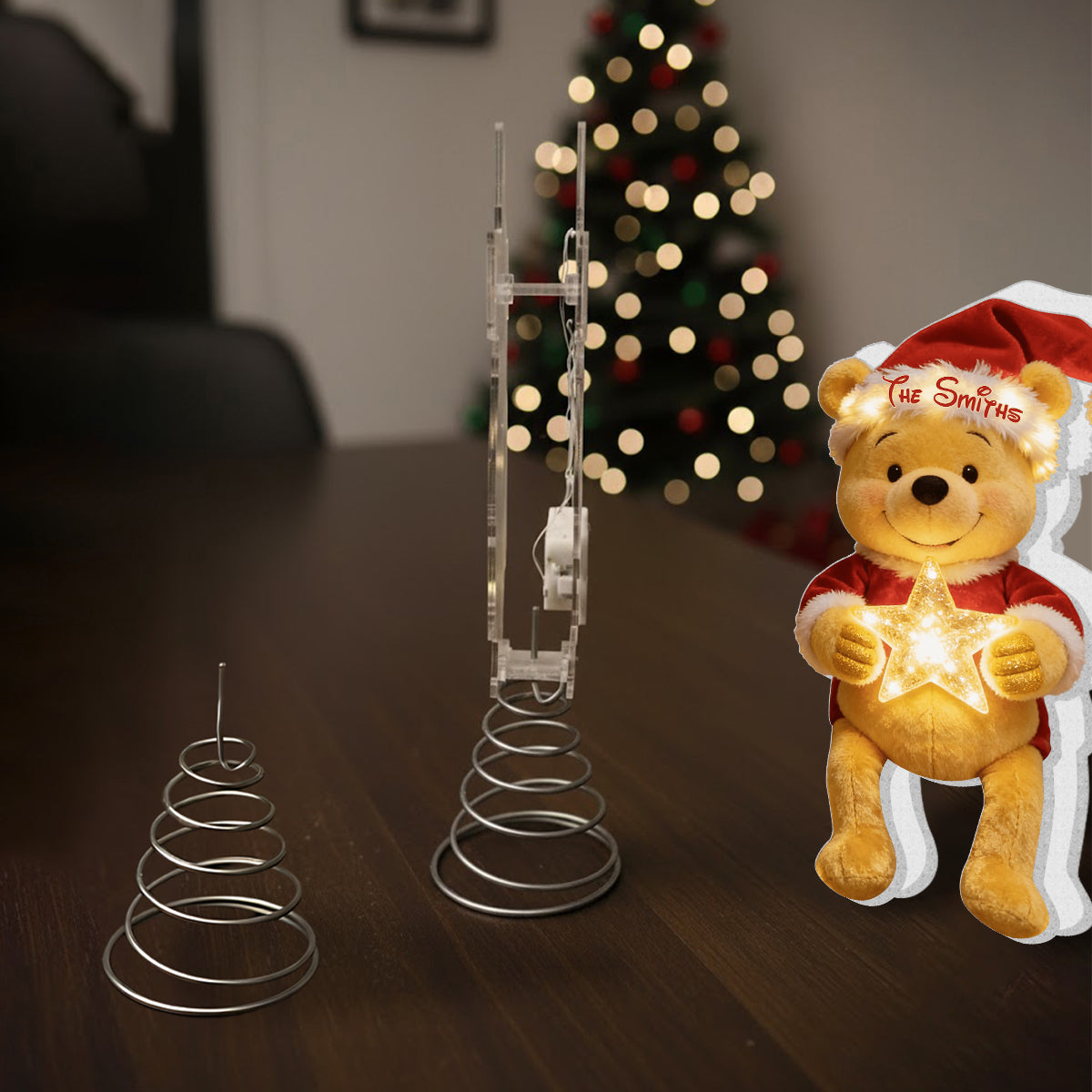Merry Christmas - Personalized Yellow Bear LED Light Tree Topper