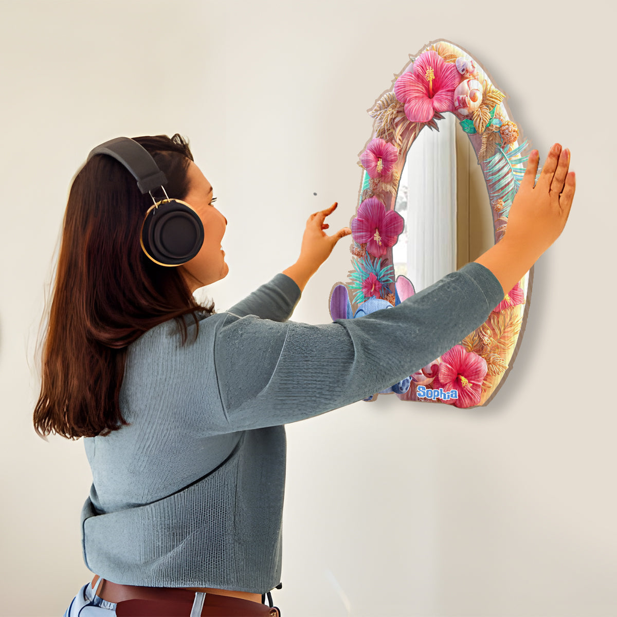 Blue Alien Ohana - Personalized Ohana Wall Hanging Mirror