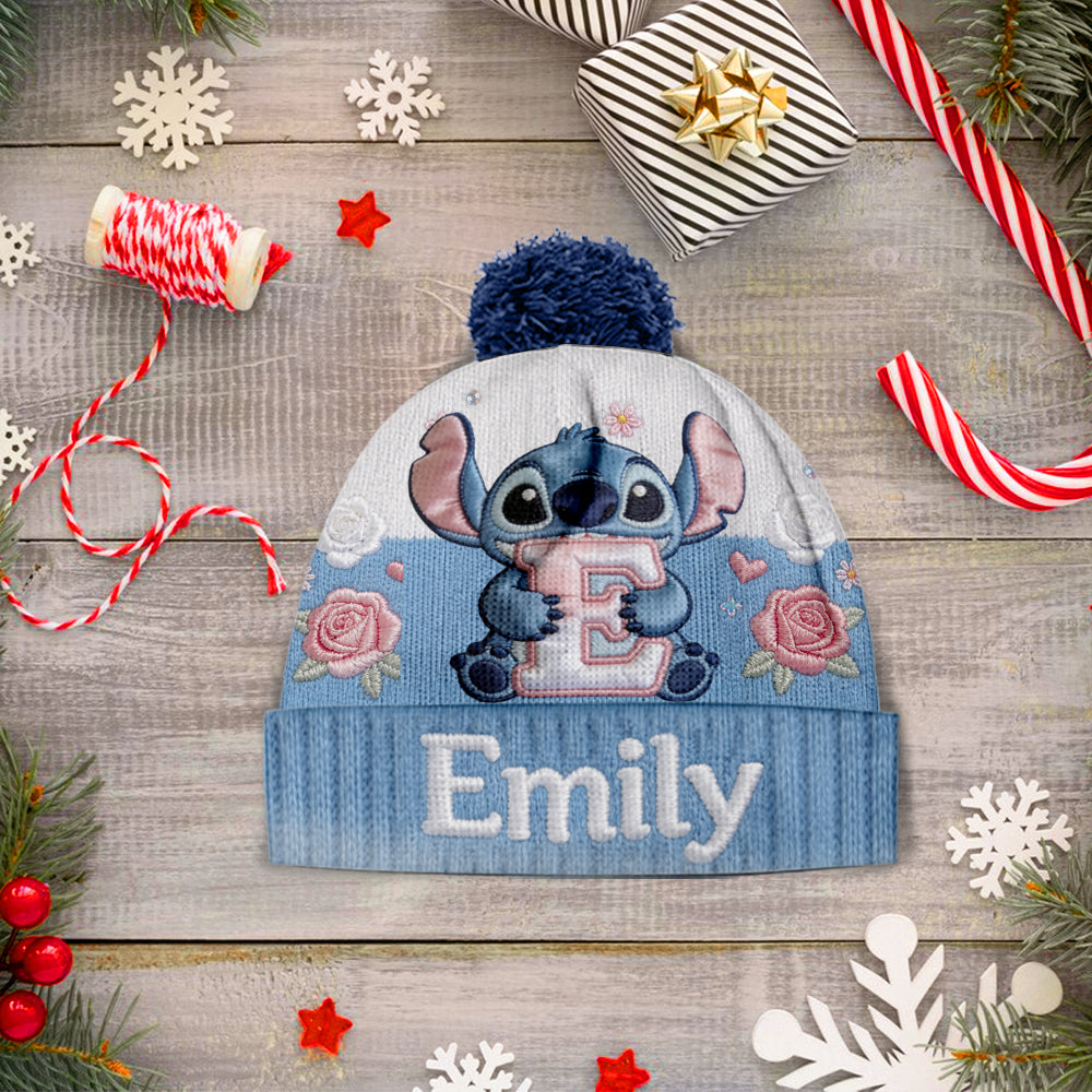 Initial Cute Blue Monster - Personalized Ohana Beanie Hat