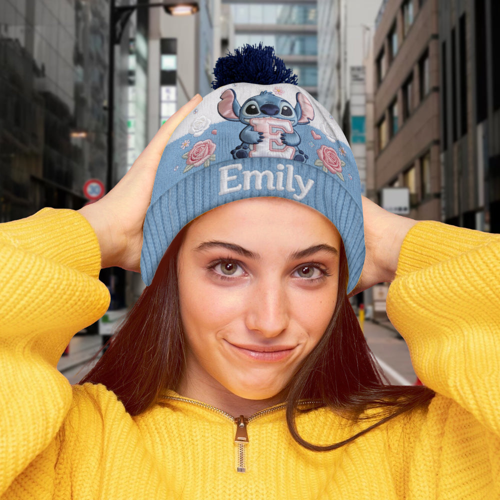 Initial Cute Blue Monster - Personalized Ohana Beanie Hat