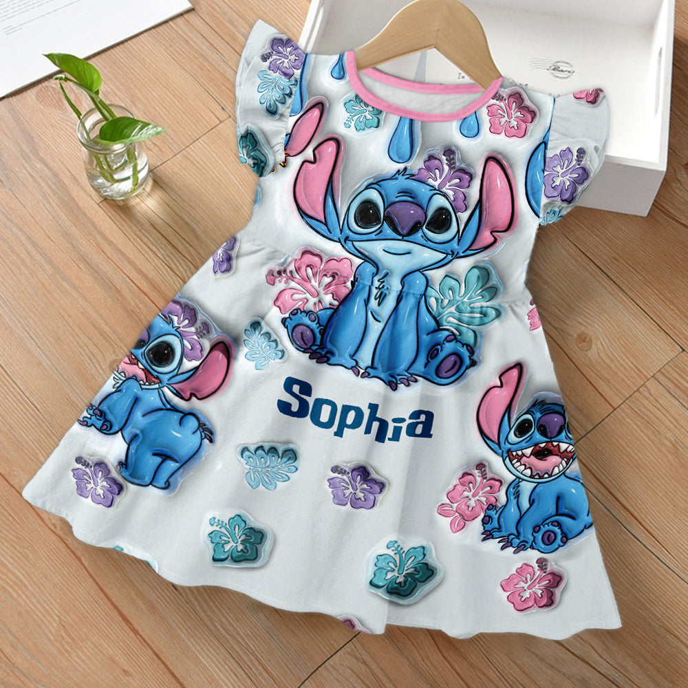 Ohana Means Family - Personalized Ohana Kid Ruffle Sleeve Dress