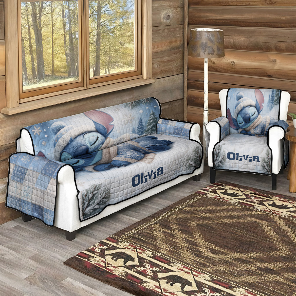 Nap Time Ohana Green Monster - Personalized Ohana Quilted Sofa/Couch Cover
