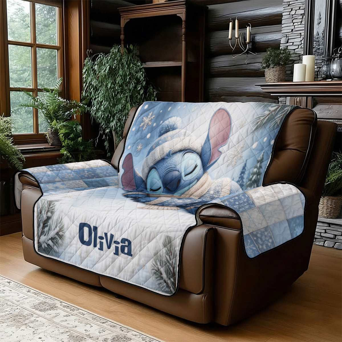 Nap Time Ohana Green Monster - Personalized Ohana Quilted Sofa/Couch Cover