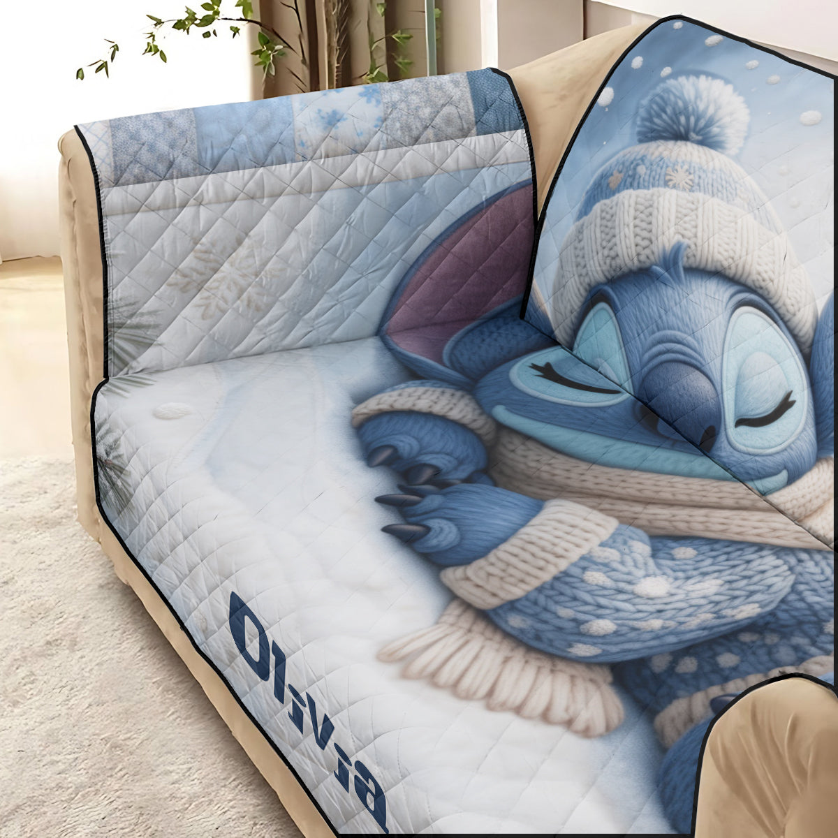 Nap Time Ohana Green Monster - Personalized Ohana Quilted Sofa/Couch Cover