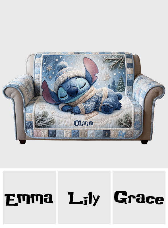 Nap Time Ohana Green Monster - Personalized Ohana Quilted Sofa/Couch Cover