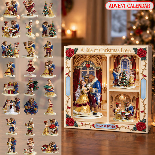 Together Christmas Couple - Personalized Beauty And The Beast Folded Advent Calendar With Ornaments