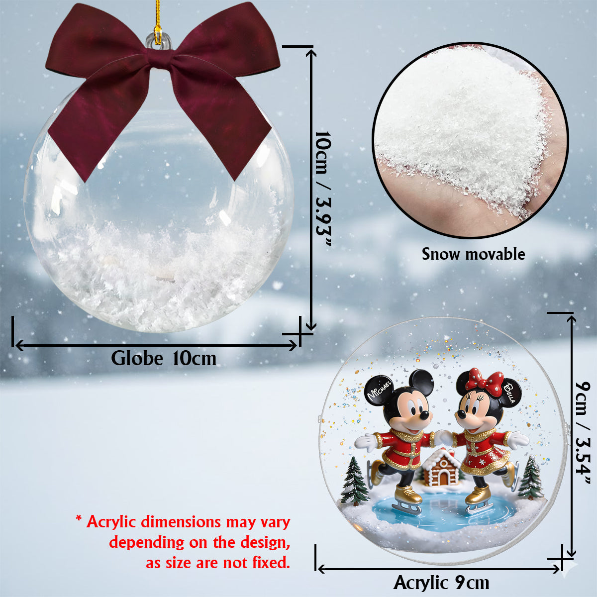 Merry Christmas - Personalized Mouse Snow Globe Ornament With Bow