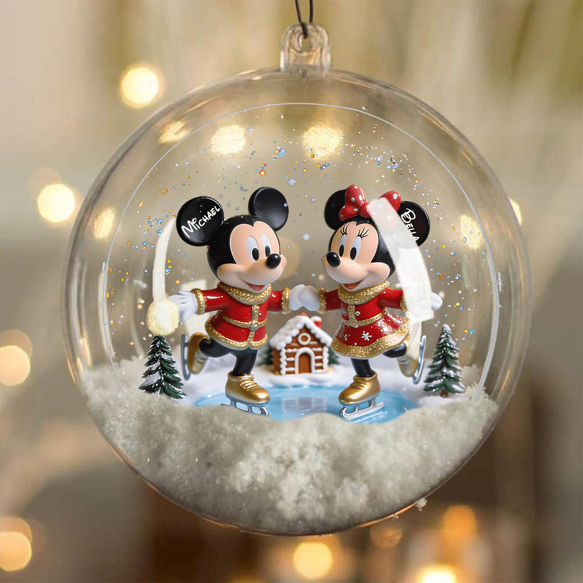 Merry Christmas - Personalized Mouse Snow Globe Ornament With Bow