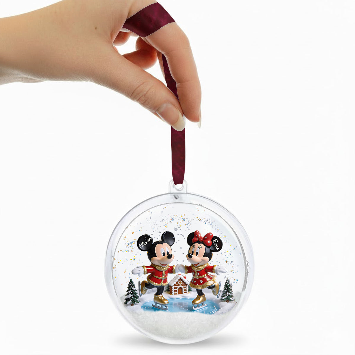 Merry Christmas - Personalized Mouse Snow Globe Ornament With Bow