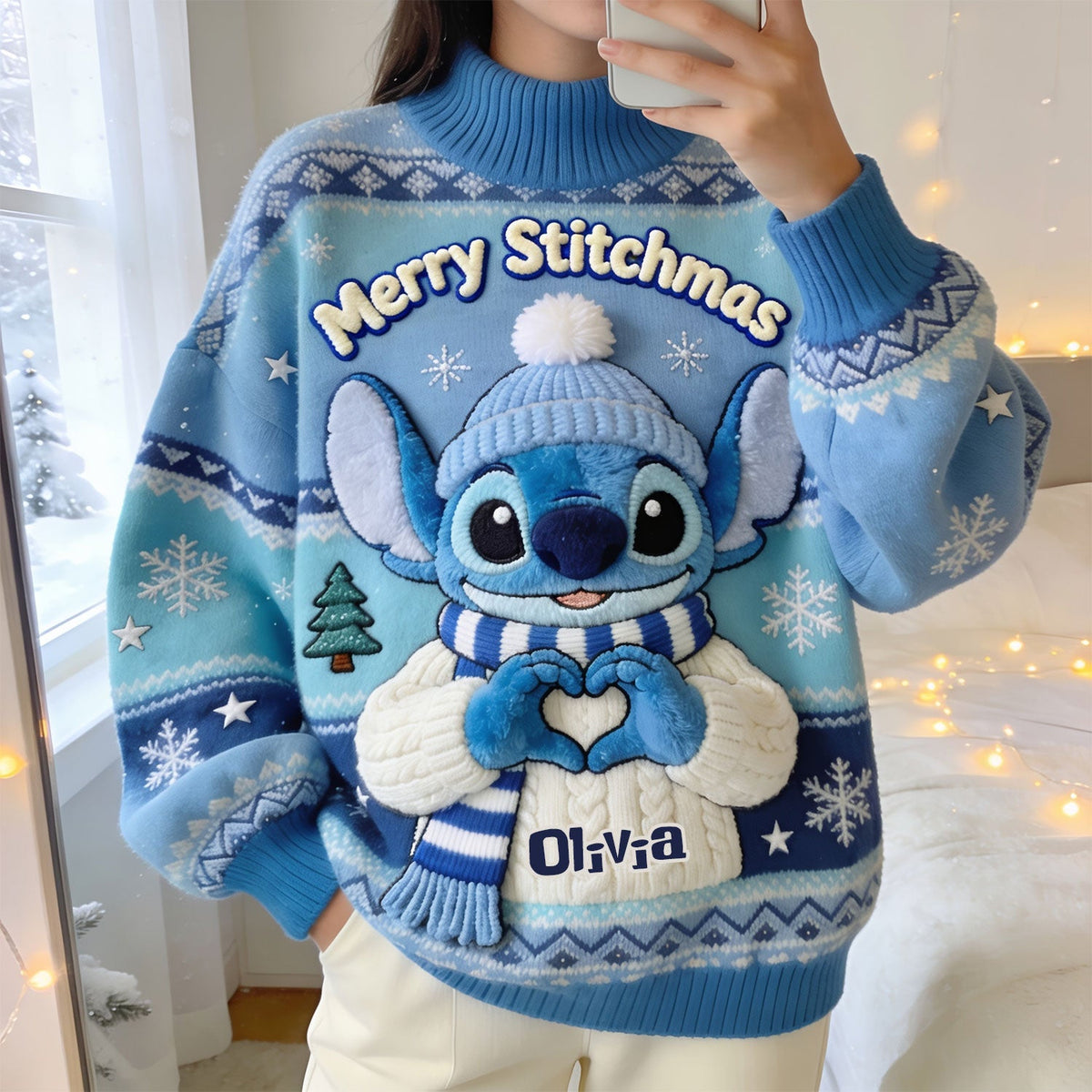 Blue Christmas - Personalized Ohana Mock Neck Sweatshirt