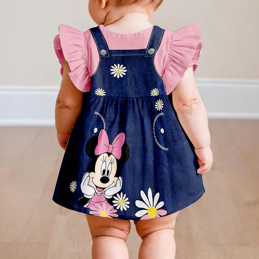Girls' Digital Print Dress - Personalized Mouse Kid Ruffle Sleeve Dress