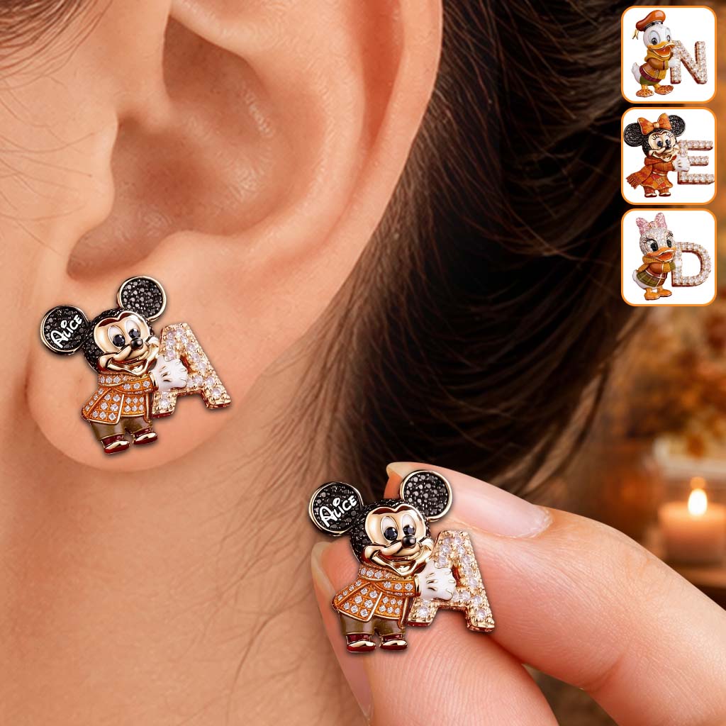 Cute Autumn Cartoon & Letter - Personalized Mouse Stud Earrings