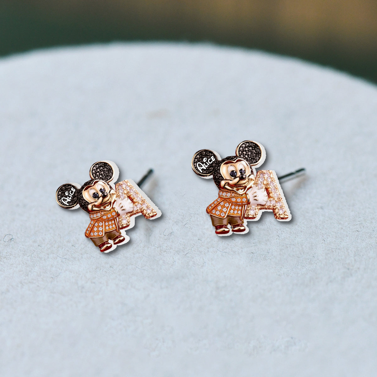 Cute Autumn Cartoon & Letter - Personalized Mouse Stud Earrings