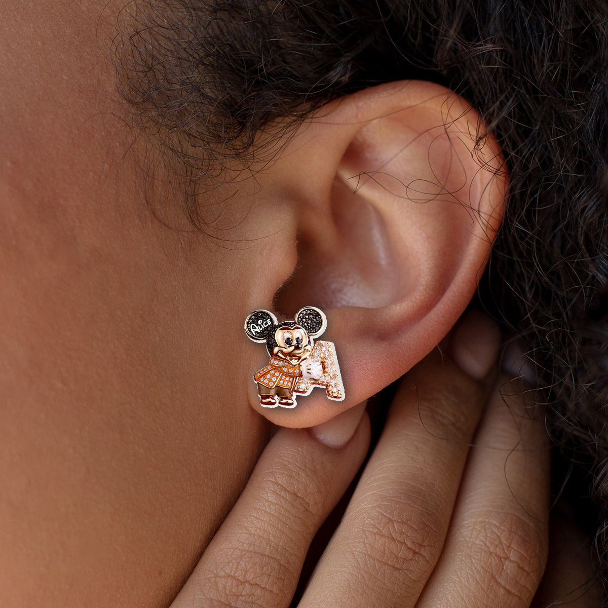 Cute Autumn Cartoon & Letter - Personalized Mouse Stud Earrings