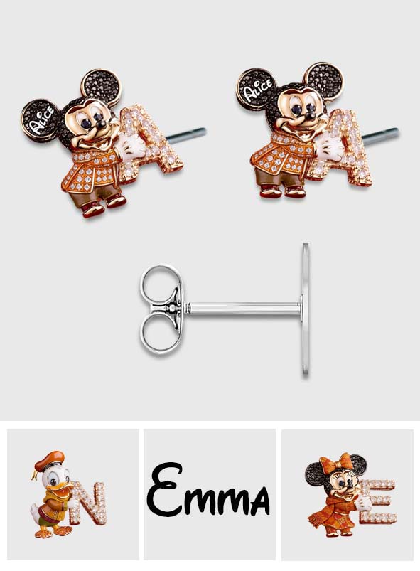 Cute Autumn Cartoon & Letter - Personalized Mouse Stud Earrings
