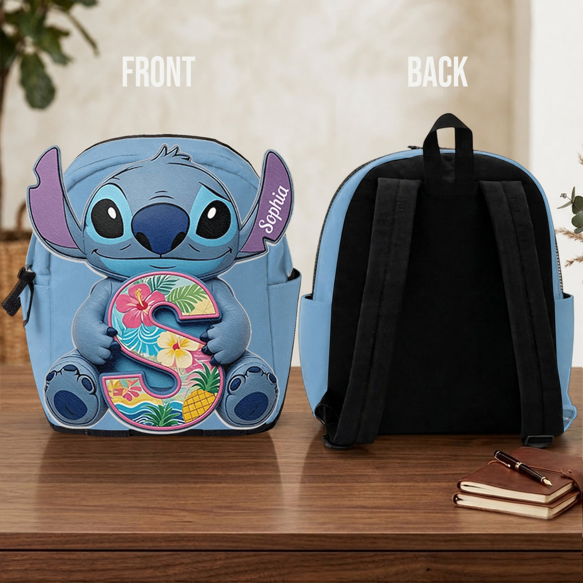 Custom Ohana Initial Letter - Personalized Ohana Changeable Leather Patch Backpack