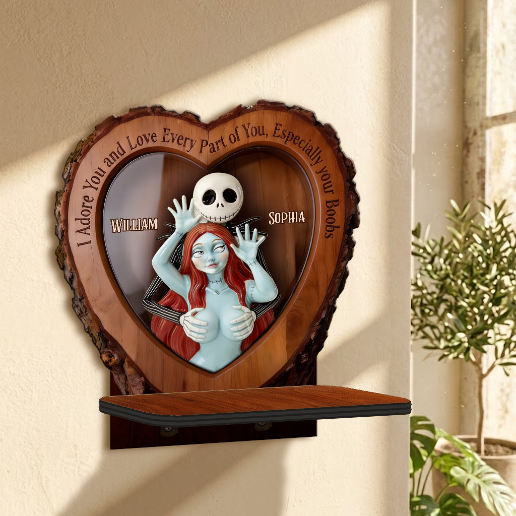 Naughty Spooky Couple - Personalized Nightmare Wooden Floating Shelf
