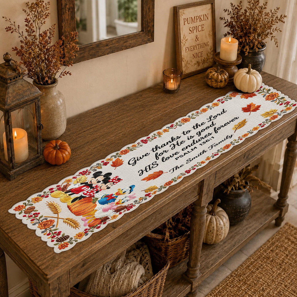 Thankful - Personalized Mouse Custom Shape Table Runner