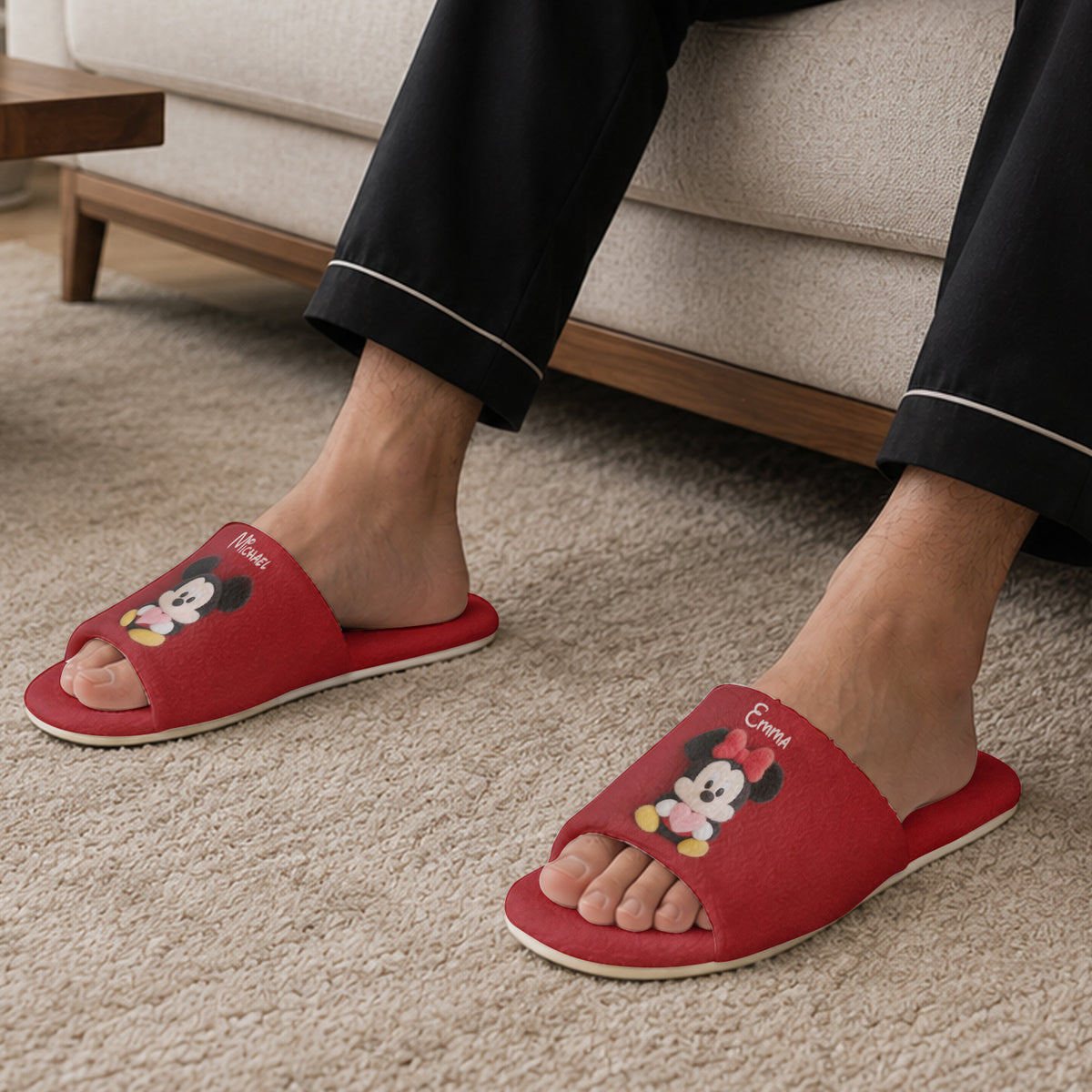 Magical Cartoon Mouse Couple - Personalized Mouse Open-Toe Slippers