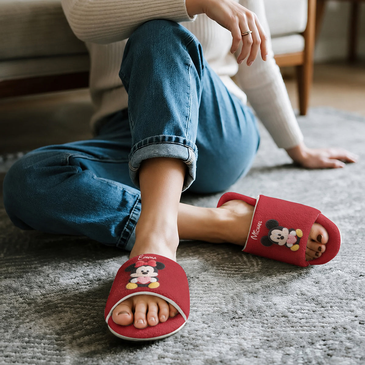 Magical Cartoon Mouse Couple - Personalized Mouse Open-Toe Slippers