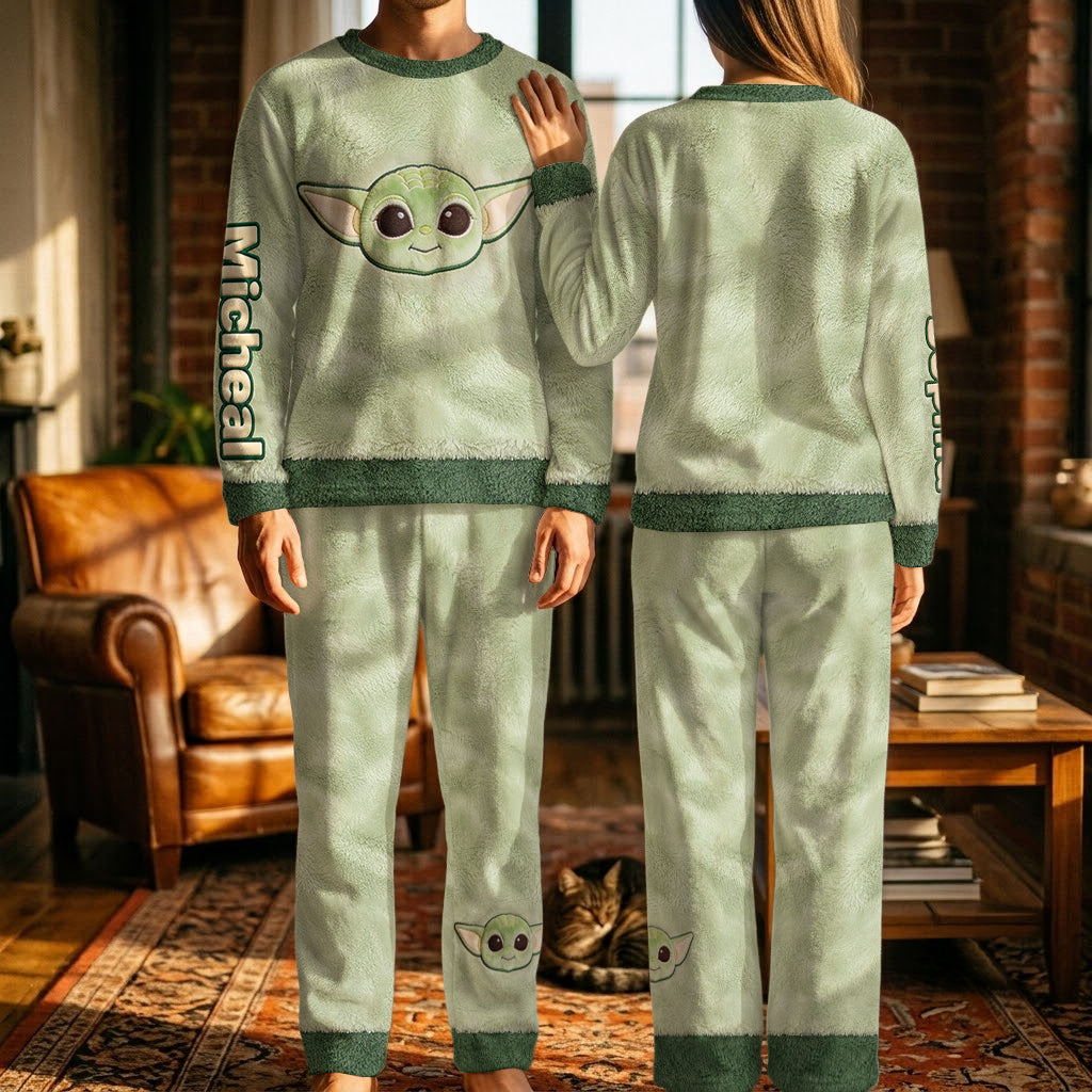 Cute Green Galaxy Character - Personalized The Force Fleece Lounge Set