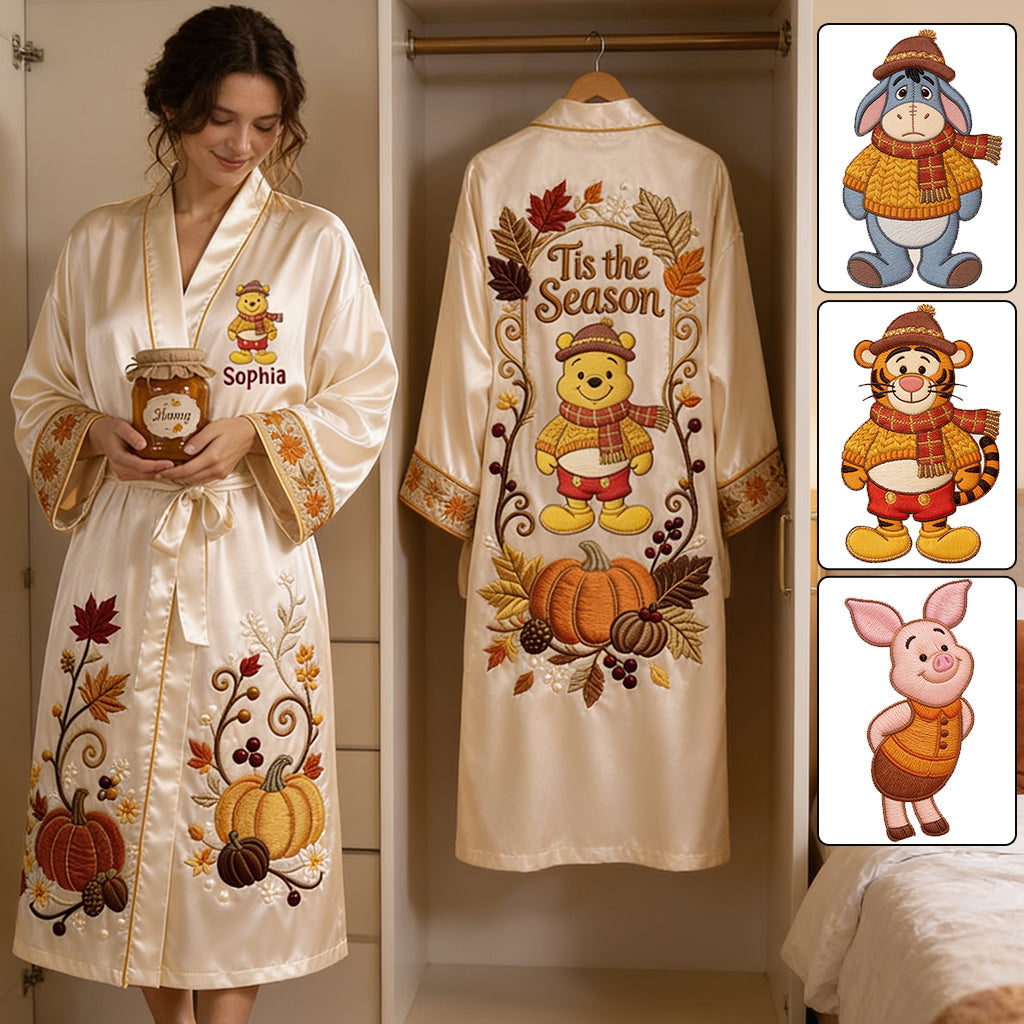 Tis The Season - Personalized Yellow Bear Satin Robe